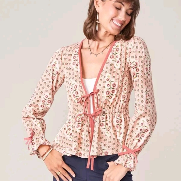 Spartina 449 Tops - Spartina Joni Tie Front Top XXL Pink Floral